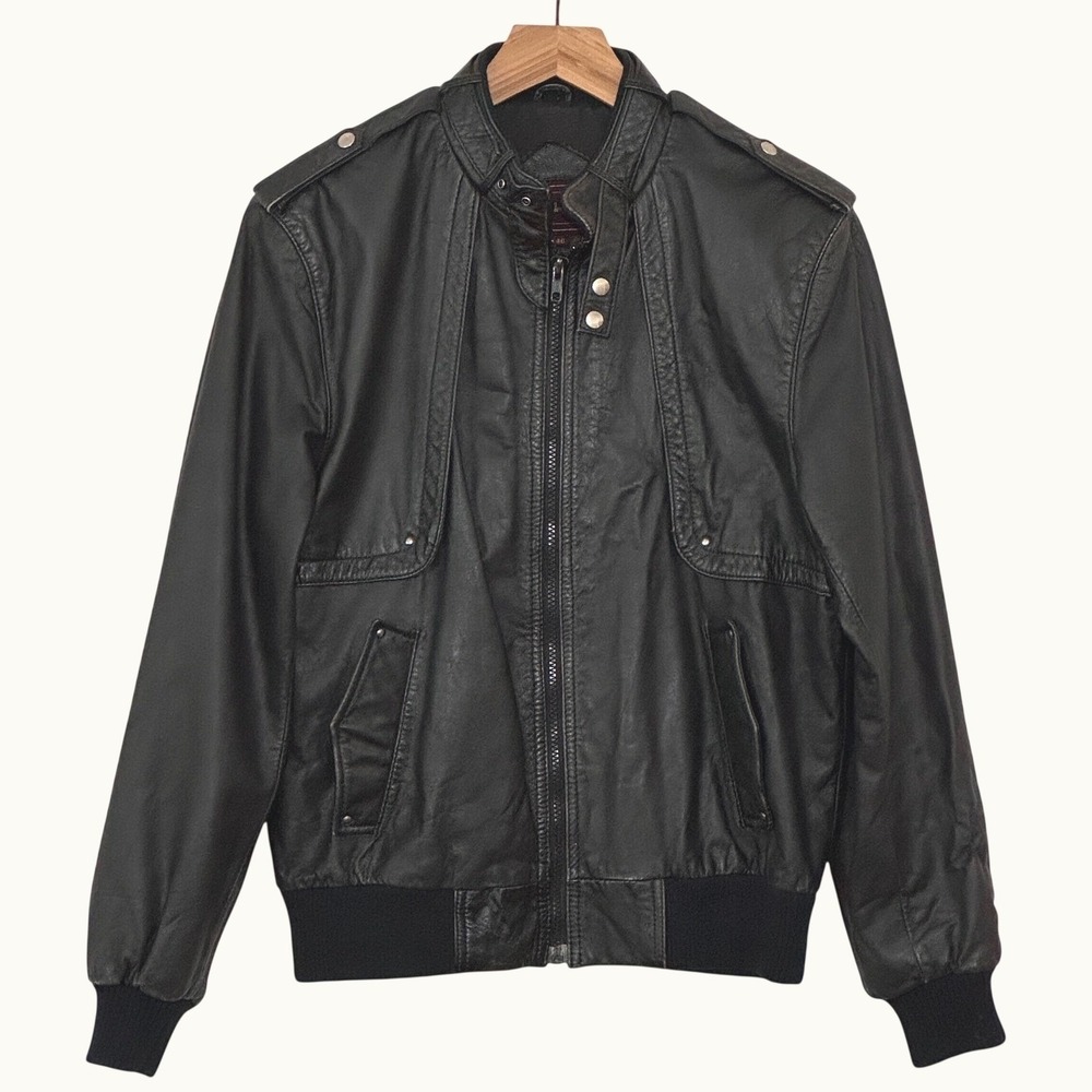 VTG 80s 90s Chevalier Royale Jacket 40 Black Leather Bomber Flight Biker Punk